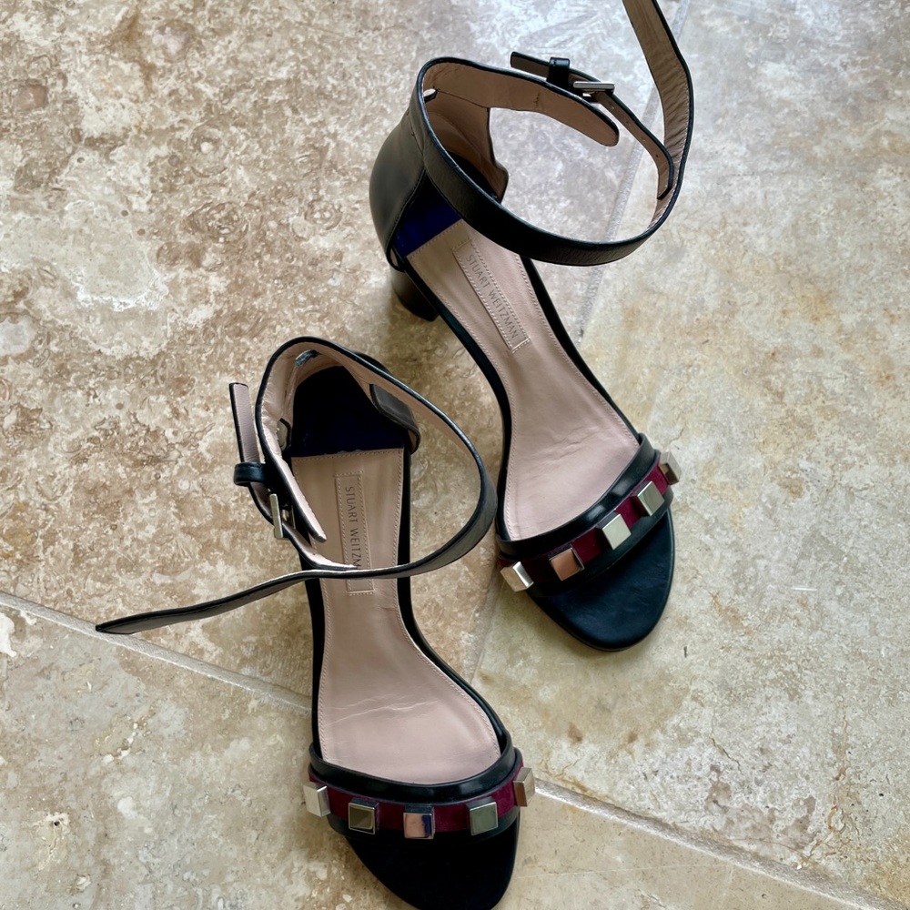 Stuart Weitzman Black Sandals with Studded Accents